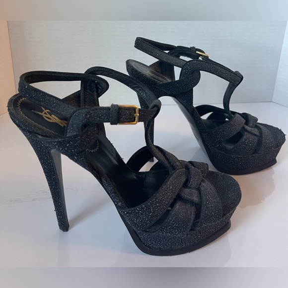 YSL Yves Saint Laurent Tribute platform Sandal in black shimmer - Picture 2 of 7